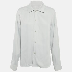 Sandro Grey Crepe Buttoned Full Sleeve Shirt S, Shirts & Tops - Luxury Closet