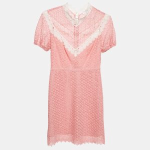 Sandro Pink Gavin Lace Puff Sleeve Mini Dress M, Dresses - Luxury Closet