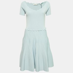 Sandro Blue Stretch Knit Mini Dress L, Dresses - Luxury Closet