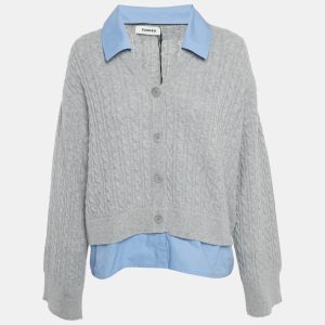 Sandro Grey Cable Knit and Cotton Sweater XL, Sweaters & Cardigans - Luxury Closet