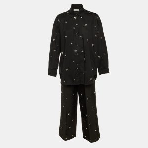 Sandro Black Cotton & Faille Rhinestone Embellished Shirt & Trousers Set S/M, Suits - Luxury Closet catalog