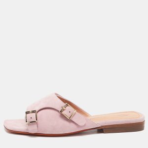 Santoni Pink Suede Double Buckle Flat Sandals Size 35, Sandals - Luxury Closet