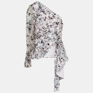 Self-Portrait Pink Constellation Sequin Embroidery Crepe One-Shoulder Top L, Shirts & Tops - Luxury Closet catalog