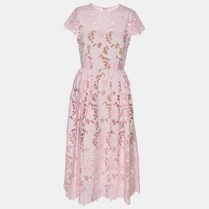Self-Portrait Pink Lace Cotton Guipure Midi Dress S, Dresses - Luxury Closet catalog