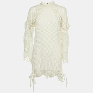 Self-Portrait Ivory Crochet High Neck Tunic M, Dresses - Luxury Closet