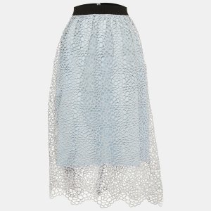 Self-Portrait Blue Daisy Guipure Lace Midi Skirt M, Skirts - Luxury Closet