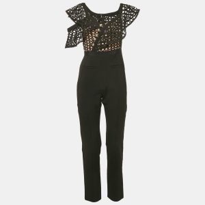 Self-Portrait Black Crepe and Lace Frill Asymmetric Jumpsuit S, Suits - Luxury Closet catalog