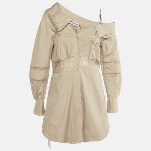 Self-Portrait Beige Cotton Poplin One Shoulder Tunic M, Dresses - Luxury Closet
