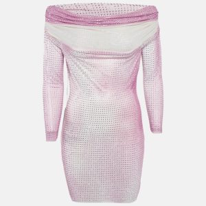 Self-Portrait Pink Rhinestone Contour Print Mesh Mini Dress M, Dresses - Luxury Closet catalog