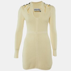 Self-Portrait Ivory Ribbed Knit Cut-Out Mini Dress S, Dresses - Luxury Closet catalog