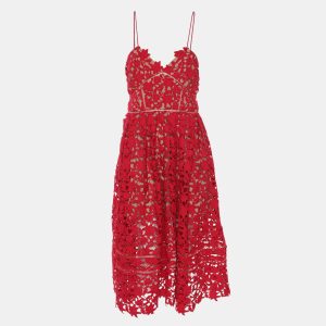 Self-Portrait Red Lace Azaelea Flared Midi Dress L, Dresses - Luxury Closet catalog