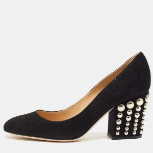 Sergio Rossi Black Suede Studded Block Heel Pumps Size 36, Pumps - Luxury Closet