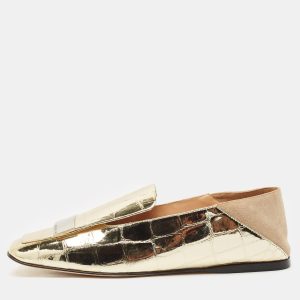 Sergio Rossi Gold Croc Embossed Leather SR1 Loafers Size 36.5, Loafers & Slip-Ons - Luxury Closet