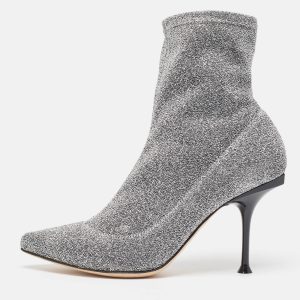 Sergio Rossi Silver Knit Fabric Sock Ankle Boots Size 36, Boots - Luxury Closet