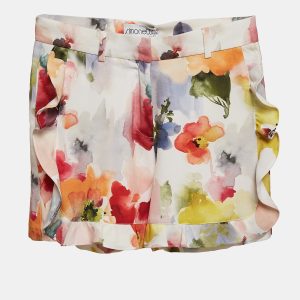 Simonetta Multicolor Floral Print Crepe Ruffled Shorts S, Shorts - Luxury Closet