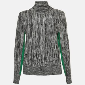Sportmax Grey Striped Knit Contrast Side Trim High Neck Sweatshirt XL, Clothing - Luxury Closet