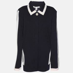 St. John Navy Blue/Cream Wool Rib Knit Sweater XL, Sweaters & Cardigans - Luxury Closet catalog
