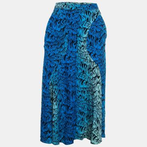 Stella McCartney Blue Printed Crepe de Chine Midi Skirt XS, Skirts - Luxury Closet