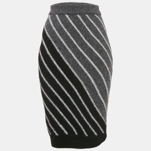 Stella McCartney Grey Striped Wool Midi Skirt XS, Skirts - Luxury Closet