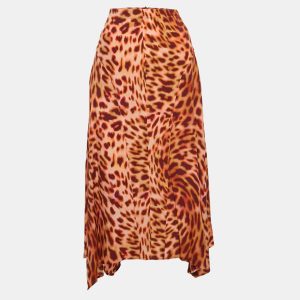 Stella McCartney Brown Leopard Print Silk Flared Midi Skirt S, Skirts - Luxury Closet