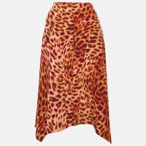 Stella McCartney Pink/Brown Leopard Print Silk Midi Skirt XXS, Skirts - Luxury Closet