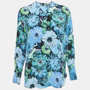 Stella McCartney Blue Floral Print Silk Blouse S, Shirts & Tops - Luxury Closet