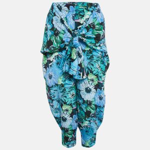 Stella McCartney Blue Floral Print Silk Tie-Up Trousers S, Clothing - Luxury Closet