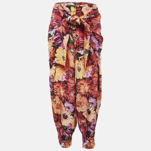 Stella McCartney Red Floral Print Silk Tie-Up Trousers S, Clothing - Luxury Closet