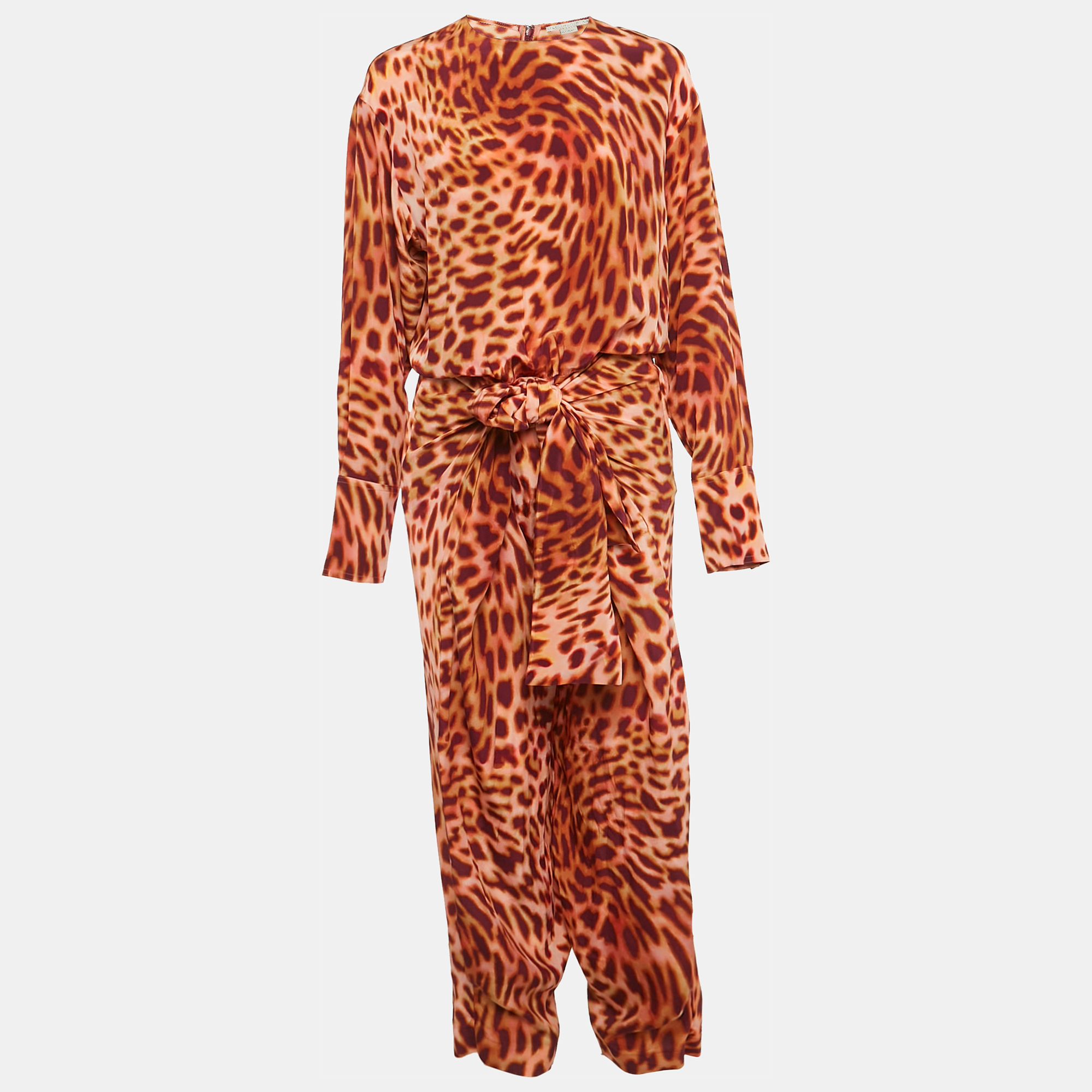 Stella McCartney Brown Leopard Print Silk Tie-Up Jumpsuit S, Suits - Luxury Closet