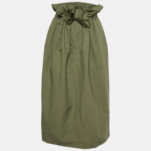Stella McCartney Khaki Green Cotton Blend Paperbag Midi Skirt M, Skirts - Luxury Closet