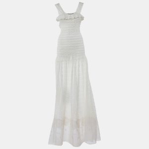 Stella McCartney Off-White Lace Sleeveless Smocked Long Dress S, Dresses - Luxury Closet