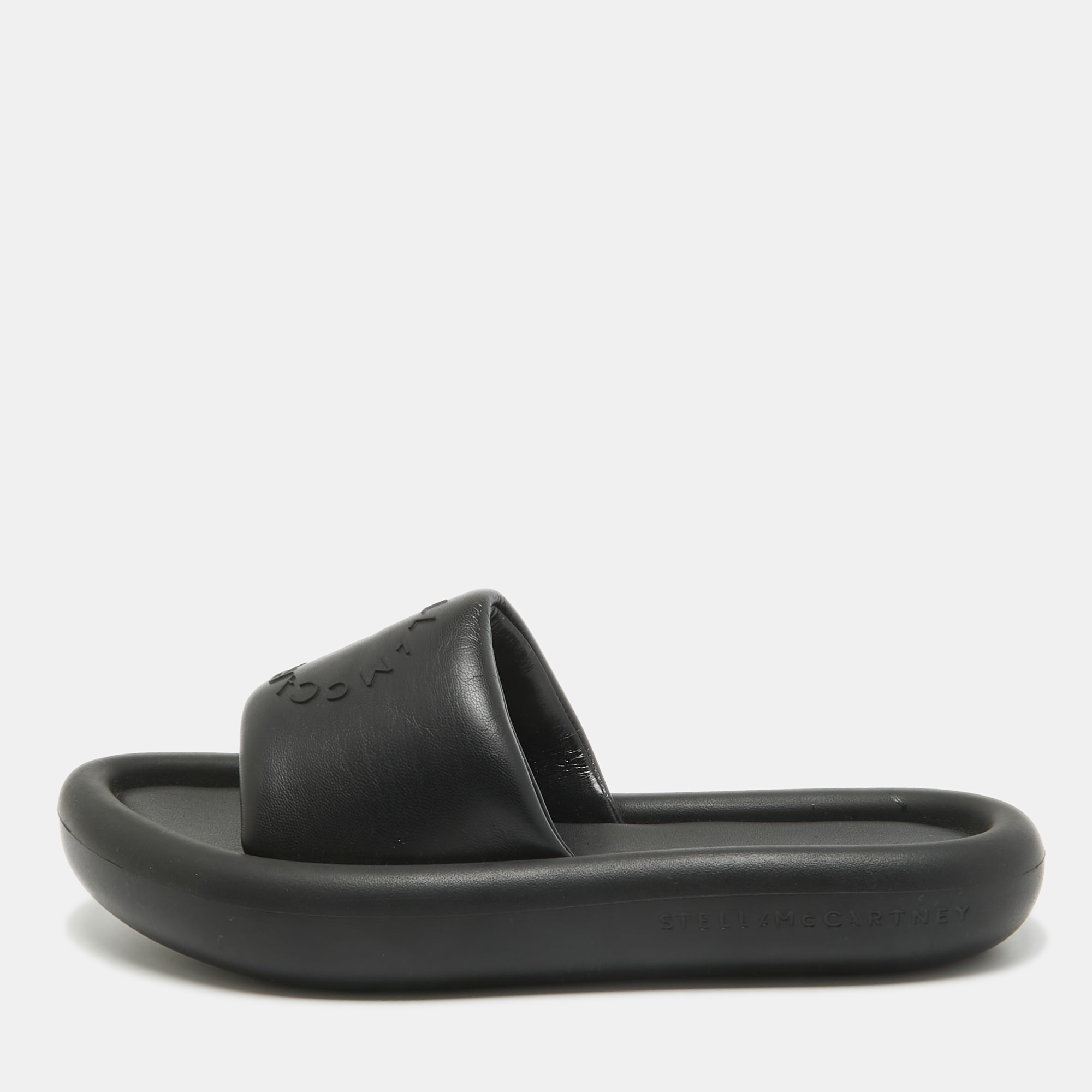 Stella McCartney Black Faux Leather Slides Size 38, Flats - Luxury Closet