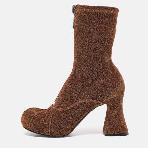 Stella McCartney Groove Size 38 Brown Lurex Fabric Ankle Length Boots, Boots - Luxury Closet
