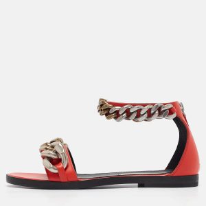 Stella McCartney Orange Faux Leather Falabella Flat Sandals Size 36, Sandals - Luxury Closet
