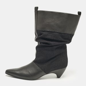 Stella McCartney Black Canvas and Faux Leather Pointed Toe Ankle Length Boots Size 36, Boots - Luxury Closet catalog