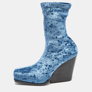 Stella McCartney Groove Size 37 Blue Velvet Ankle Length Boots, Boots - Luxury Closet