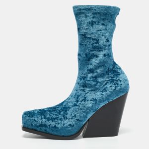 Stella McCartney Blue Velvet Cowboy Crushed Ankle Length Boots Size 38, Boots - Luxury Closet catalog