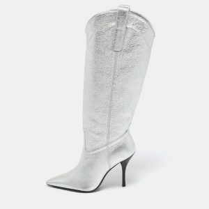 Stuart Weitzman Silver Leather Knee Length Boots Size 36, Boots - Luxury Closet catalog