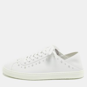 Stuart Weitzman White Leather Pearlstud Convertible Sneakers Size 39.5, Athletic Shoes & Sneakers - Luxury Closet