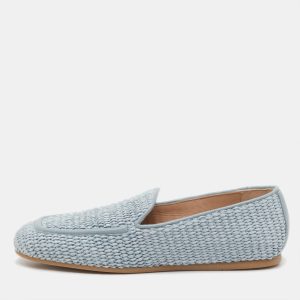 Stuart Weitzman Blue Raffia and Leather Smoking Slippers Size 37, Loafers & Slip-Ons - Luxury Closet