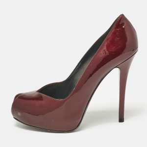 Stuart Weitzman Burgundy Patent Leather Peep Toe Pumps Size 39.5, Pumps - Luxury Closet catalog
