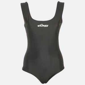 Stussy Black Logo Print Nylon Jersey Swimsuit M, Clothing - Luxury Closet