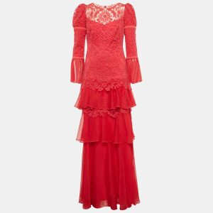 Tadashi Shoji Pink Chiffon and Tulle Tiered Moreau Gown S, Dresses - Luxury Closet