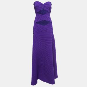 Tadashi Shoji Purple Sequin Jersey Pleated Strapless Gown L, Dresses - Luxury Closet