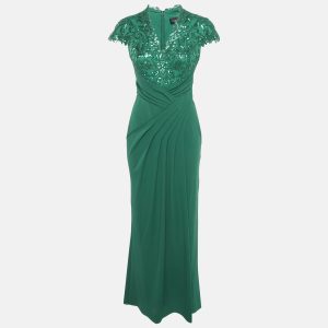 Tadashi Shoji Emerald Green Sequin Tulle and Jersey Gown S, Dresses - Luxury Closet