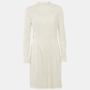Temperly London Off-White/Ivory Floral Lace Ruffled Short Dress L, Dresses - Luxury Closet