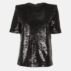 The Attico Black Sequined Structure Shouldered T-Shirt XS, Shirts & Tops - Luxury Closet