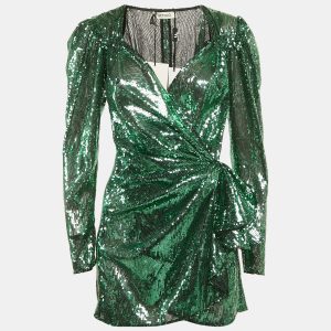 The Attico Green Sequin Ruffled Mini Wrap Dress M, Dresses - Luxury Closet catalog