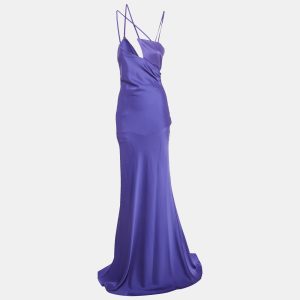 The Attico Vivid Violet Satin Melva Long Dress M, Dresses - Luxury Closet