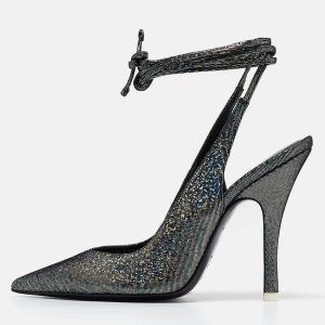 The Attico Metallic Textured Suede Venus Ankle Tie Pumps Size 36, Pumps - Luxury Closet catalog